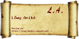 Lőwy Anikó névjegykártya
